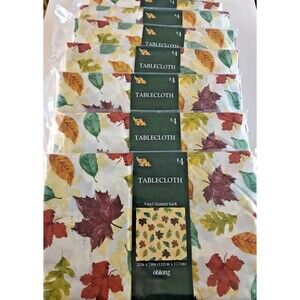 New Autumn Harvest Leaves Tablecloth Lot of 8 Vinyl 52x70 Thanksgiving Fall